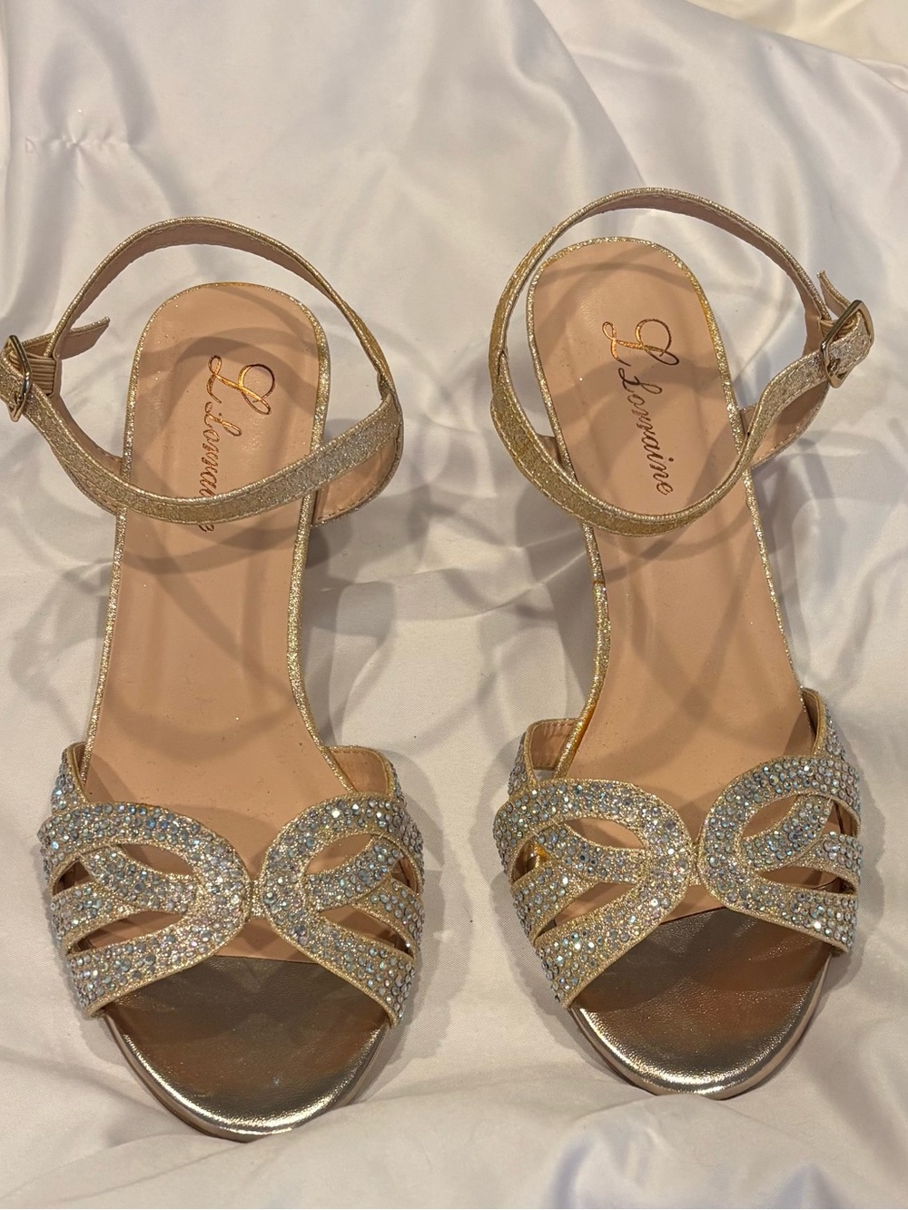 Sparkling Gold Crystal Ankle-Strap Heels for Women